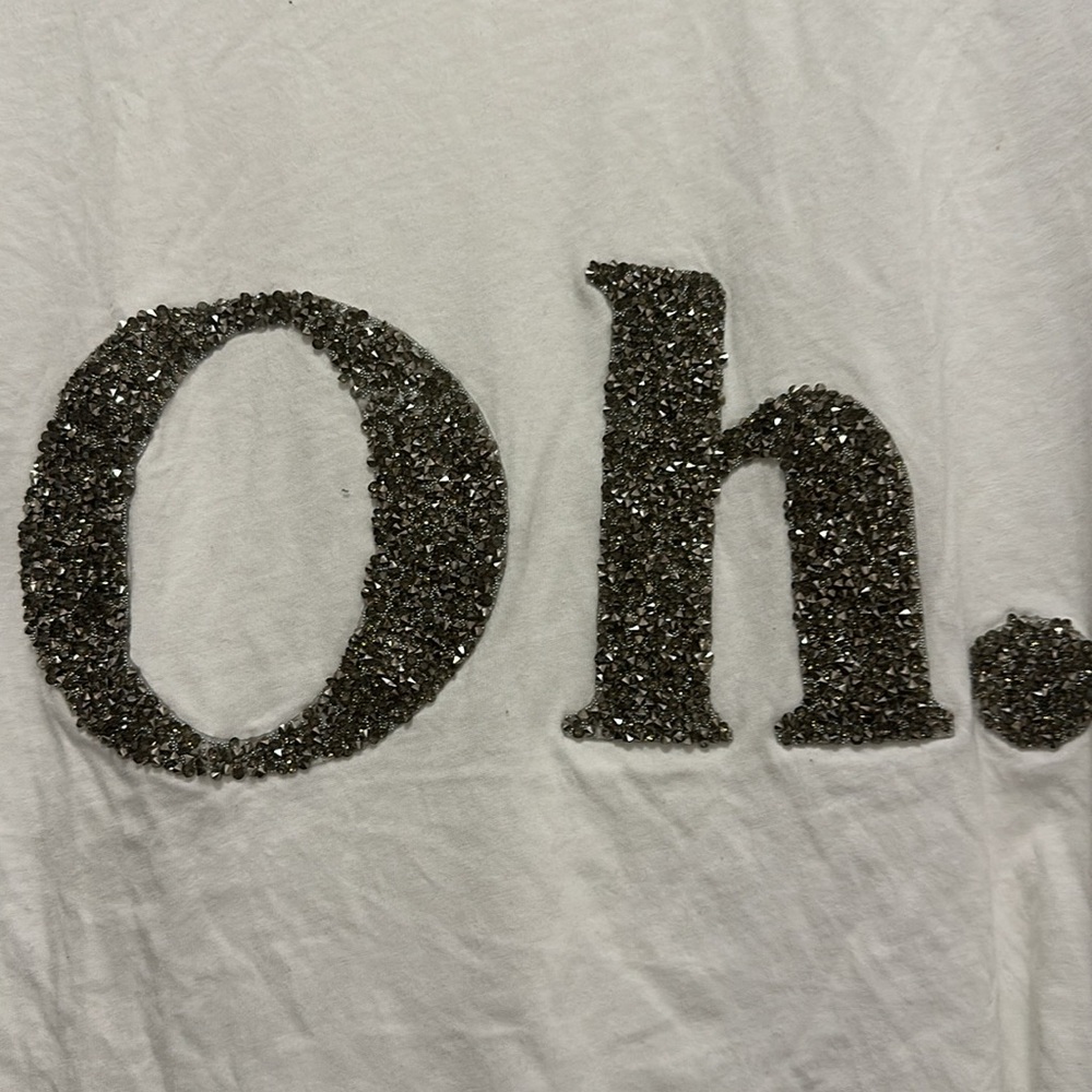 H&M White T-Shirt with Silver Glitter 'Oh.'